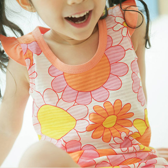 正韓 Puco 超優質嬰幼兒/兒童無袖100% 有機棉家居服/睡衣_花花世界_PCS21-010