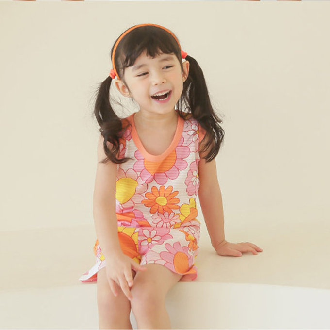 正韓 Puco 超優質嬰幼兒/兒童無袖100% 有機棉家居服/睡衣_花花世界_PCS21-010