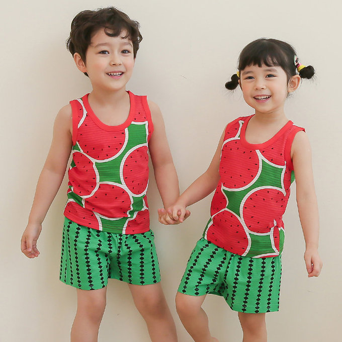 正韓 Puco 超優質嬰幼兒/兒童無袖100% 有機棉家居服/睡衣_冰涼西瓜_PCS21-011