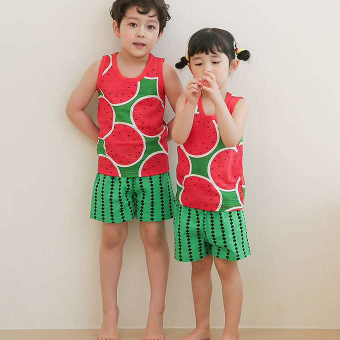 正韓 Puco 超優質嬰幼兒/兒童無袖100% 有機棉家居服/睡衣_冰涼西瓜_PCS21-011