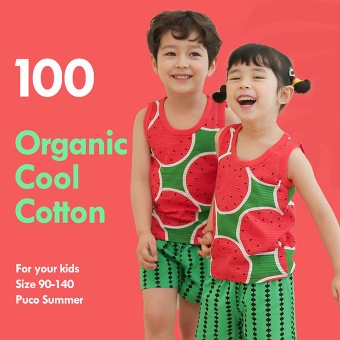 正韓 Puco 超優質嬰幼兒/兒童無袖100% 有機棉家居服/睡衣_冰涼西瓜_PCS21-011