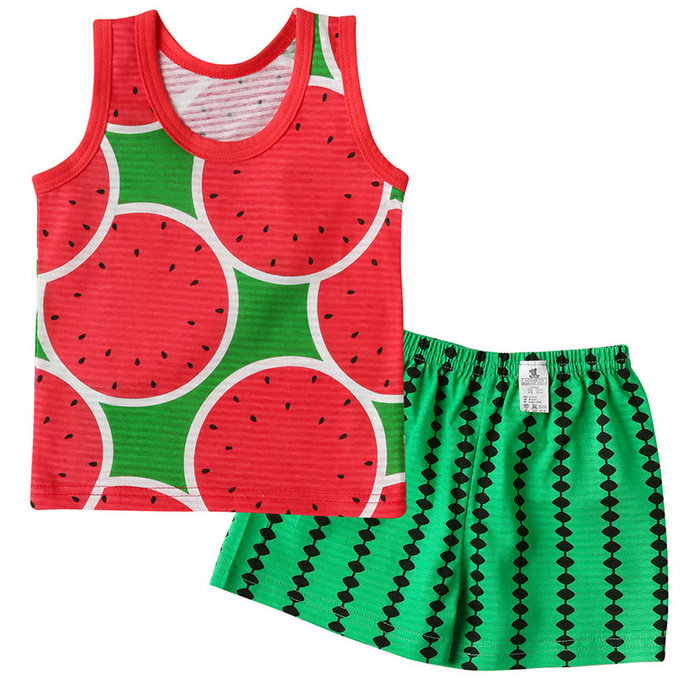 正韓 Puco 超優質嬰幼兒/兒童無袖100% 有機棉家居服/睡衣_冰涼西瓜_PCS21-011