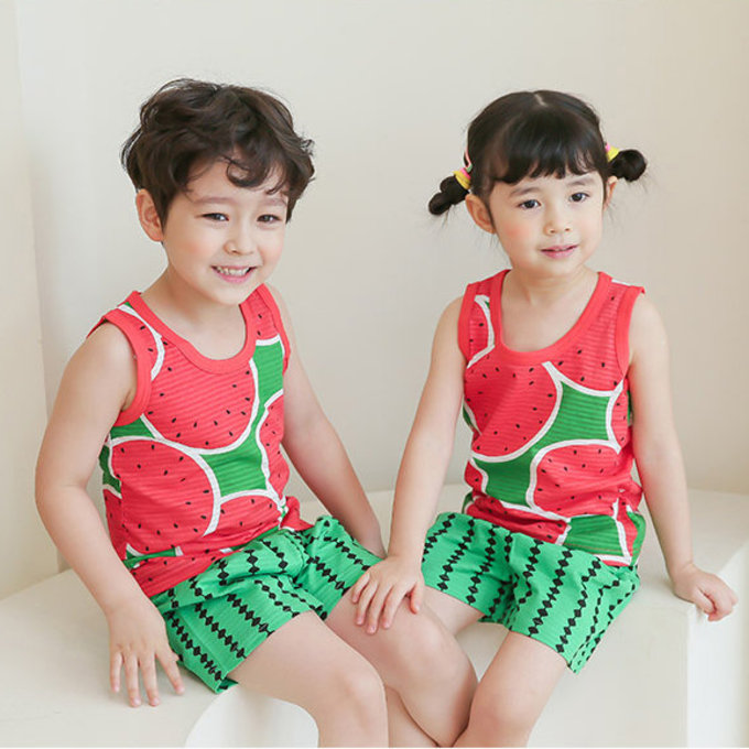 正韓 Puco 超優質嬰幼兒/兒童無袖100% 有機棉家居服/睡衣_冰涼西瓜_PCS21-011