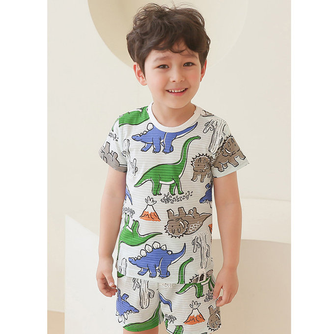 正韓 VOVO 超優質嬰幼兒/兒童短袖100% 有機純棉家居服/睡衣_恐龍樂園_VO21-001
