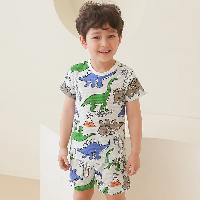 正韓 VOVO 超優質嬰幼兒/兒童短袖100% 有機純棉家居服/睡衣_恐龍樂園_VO21-001