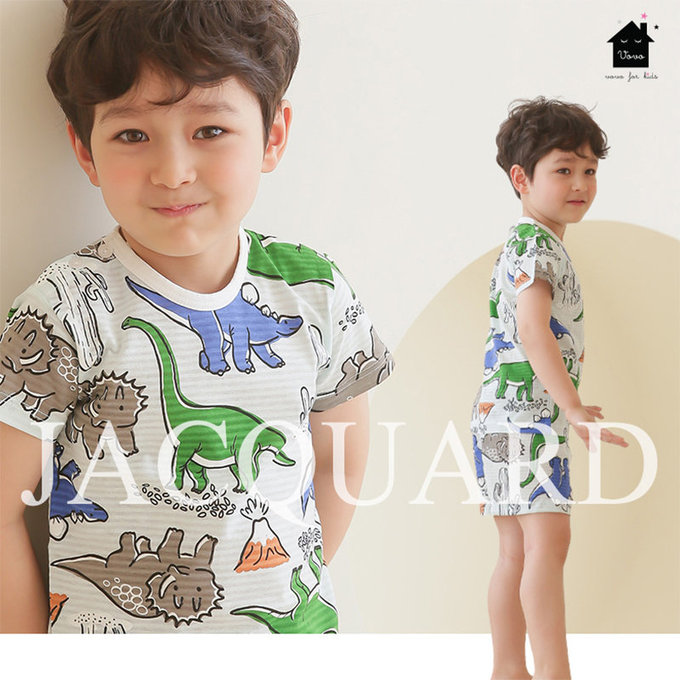 正韓 VOVO 超優質嬰幼兒/兒童短袖100% 有機純棉家居服/睡衣_恐龍樂園_VO21-001