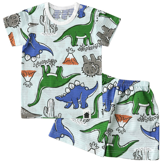 正韓 VOVO 超優質嬰幼兒/兒童短袖100% 有機純棉家居服/睡衣_恐龍樂園_VO21-001