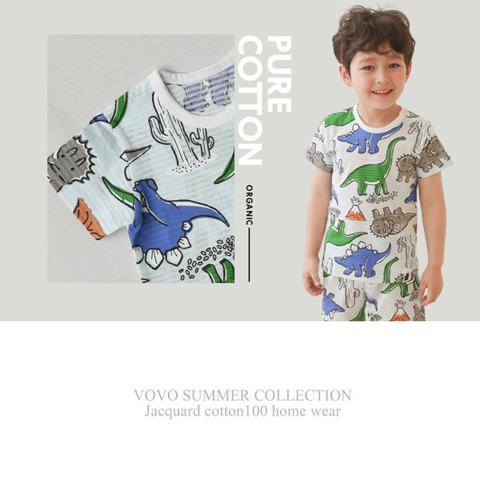 正韓 VOVO 超優質嬰幼兒/兒童短袖100% 有機純棉家居服/睡衣_恐龍樂園_VO21-001