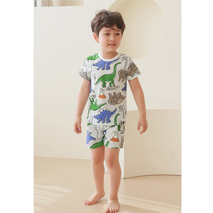 正韓 VOVO 超優質嬰幼兒/兒童短袖100% 有機純棉家居服/睡衣_恐龍樂園_VO21-001