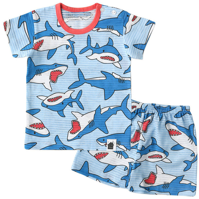 正韓 VOVO 超優質嬰幼兒/兒童短袖100% 有機純棉家居服/睡衣_海洋鯊魚_VO21-002