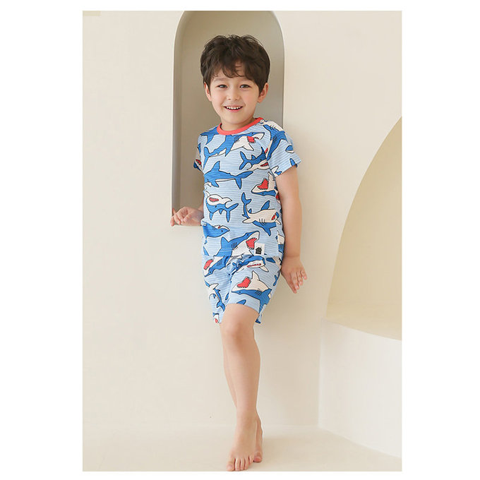正韓 VOVO 超優質嬰幼兒/兒童短袖100% 有機純棉家居服/睡衣_海洋鯊魚_VO21-002