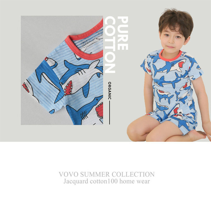正韓 VOVO 超優質嬰幼兒/兒童短袖100% 有機純棉家居服/睡衣_海洋鯊魚_VO21-002
