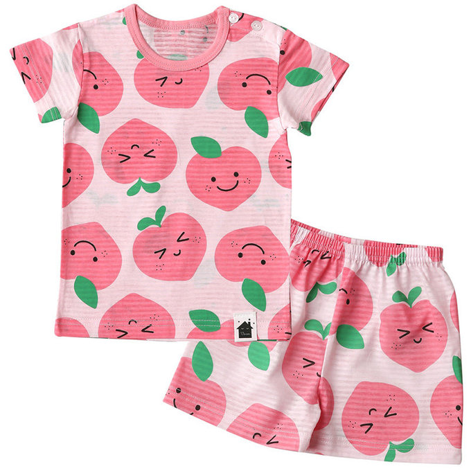 正韓 VOVO 超優質嬰幼兒/兒童短袖100% 有機純棉家居服/睡衣_甜心桃子_VO21-003