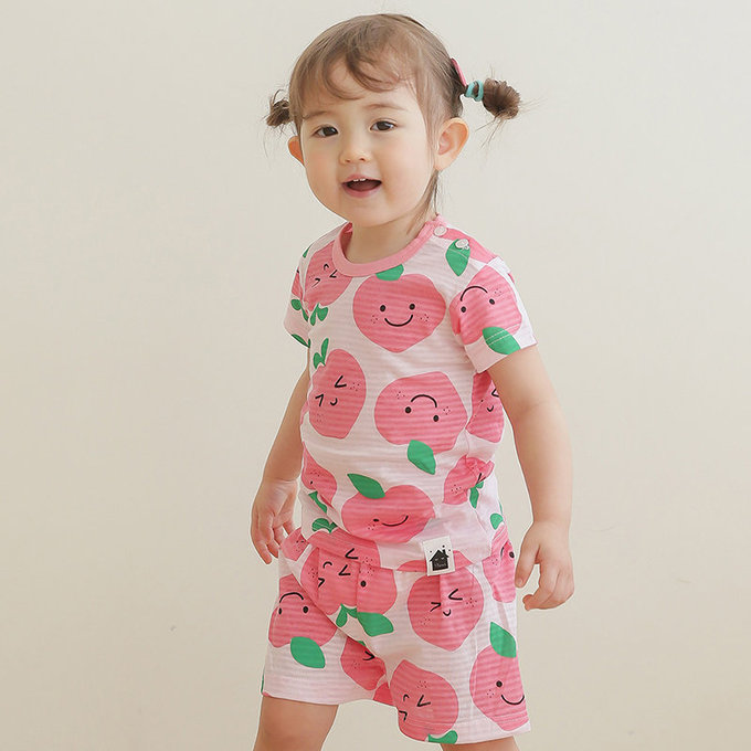 正韓 VOVO 超優質嬰幼兒/兒童短袖100% 有機純棉家居服/睡衣_甜心桃子_VO21-003