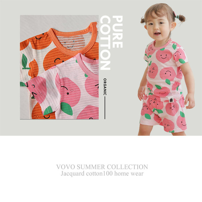 正韓 VOVO 超優質嬰幼兒/兒童短袖100% 有機純棉家居服/睡衣_甜心桃子_VO21-003