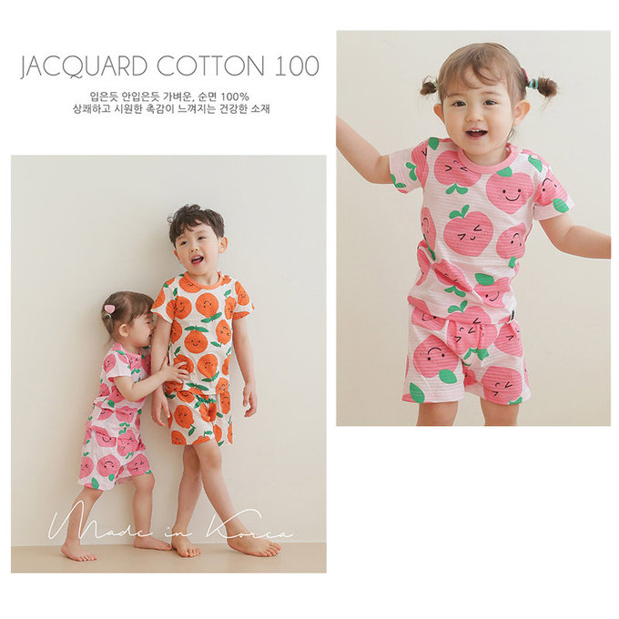 正韓 VOVO 超優質嬰幼兒/兒童短袖100% 有機純棉家居服/睡衣_甜心桃子_VO21-003