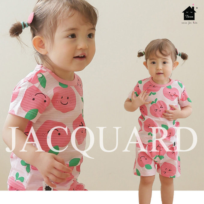 正韓 VOVO 超優質嬰幼兒/兒童短袖100% 有機純棉家居服/睡衣_甜心桃子_VO21-003