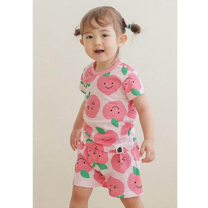 正韓 VOVO 超優質嬰幼兒/兒童短袖100% 有機純棉家居服/睡衣_甜心桃子_VO21-003