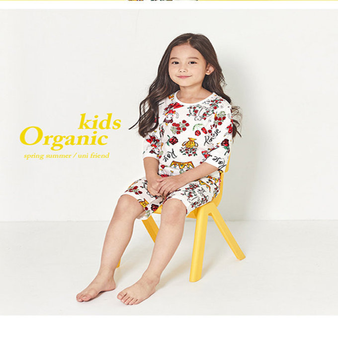 韓國 unifriend 無螢光劑、100%有機純棉、超優質小童居家服/睡衣_玫瑰公主_UF015