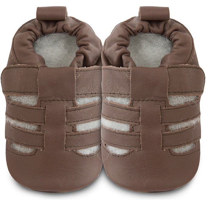英國 shooshoos 健康無毒真皮手工學步鞋/嬰兒鞋/室內鞋/室內保暖鞋_咖啡涼鞋(SS102981 )(公司貨)