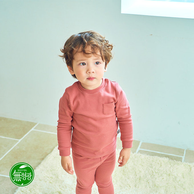 正韓 ttasom 無螢光劑、彈力棉、超優質小童居家服/睡衣_純色磚紅_TT013