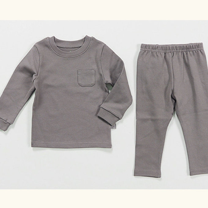 正韓 ttasom 無螢光劑、彈力棉、超優質小童居家服/睡衣_純色灰_TT014