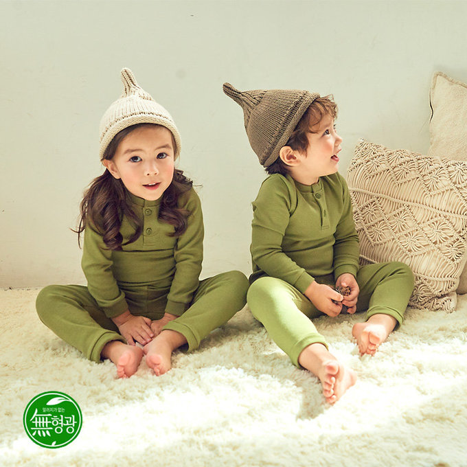 正韓 ttasom 無螢光劑、彈力棉、超優質小童居家服/睡衣_純色草綠_TT016