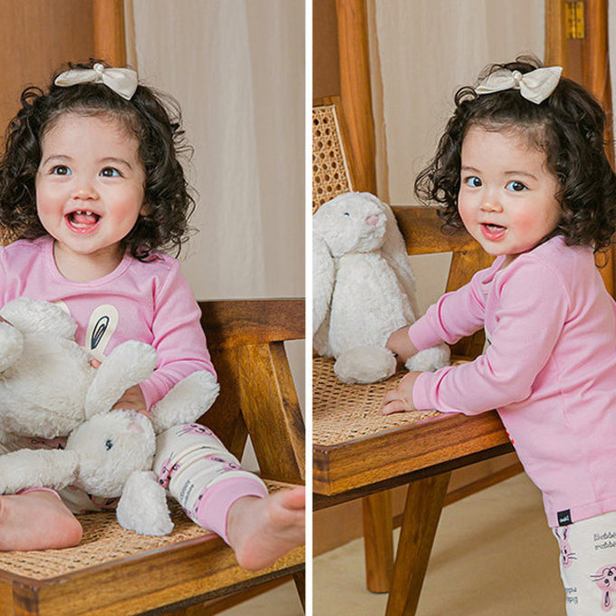 韓國原廠進口 Cordi- I  無螢光劑、100%純棉、30支紗幼童/小童家居服/睡衣_粉色兔子_CI005