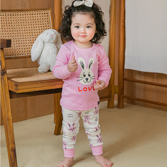 韓國原廠進口 Cordi- I  無螢光劑、100%純棉、30支紗幼童/小童家居服/睡衣_粉色兔子_CI005