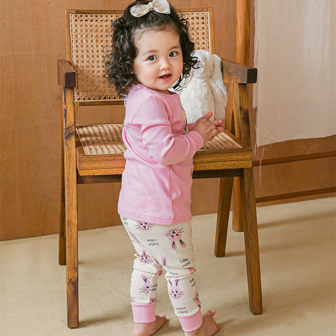 韓國原廠進口 Cordi- I  無螢光劑、100%純棉、30支紗幼童/小童家居服/睡衣_粉色兔子_CI005