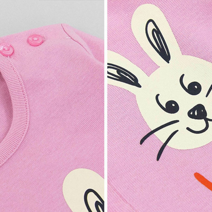 韓國原廠進口 Cordi- I  無螢光劑、100%純棉、30支紗幼童/小童家居服/睡衣_粉色兔子_CI005
