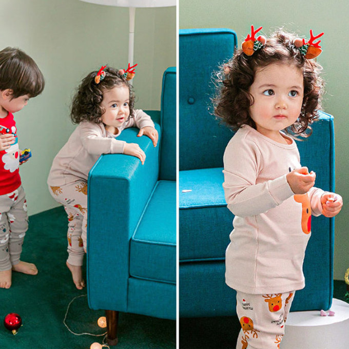 韓國原廠進口 Cordi- I  無螢光劑、100%純棉、30支紗幼童/小童家居服/睡衣_紅鼻麋鹿_CI014