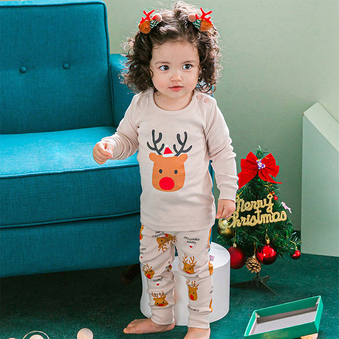 韓國原廠進口 Cordi- I  無螢光劑、100%純棉、30支紗幼童/小童家居服/睡衣_紅鼻麋鹿_CI014