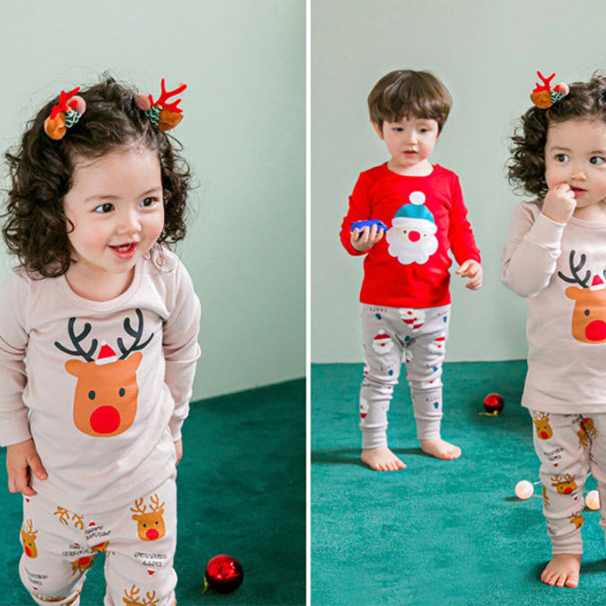 韓國原廠進口 Cordi- I  無螢光劑、100%純棉、30支紗幼童/小童家居服/睡衣_紅鼻麋鹿_CI014