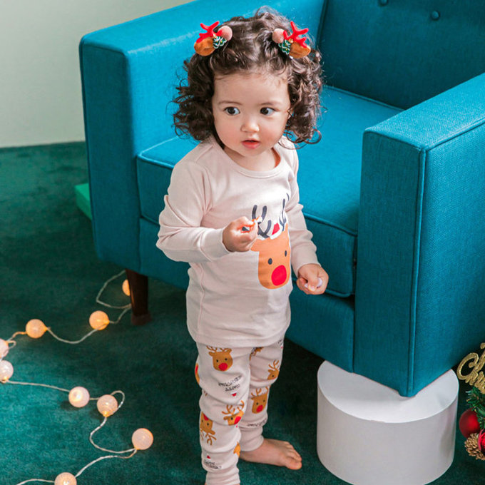 韓國原廠進口 Cordi- I  無螢光劑、100%純棉、30支紗幼童/小童家居服/睡衣_紅鼻麋鹿_CI014