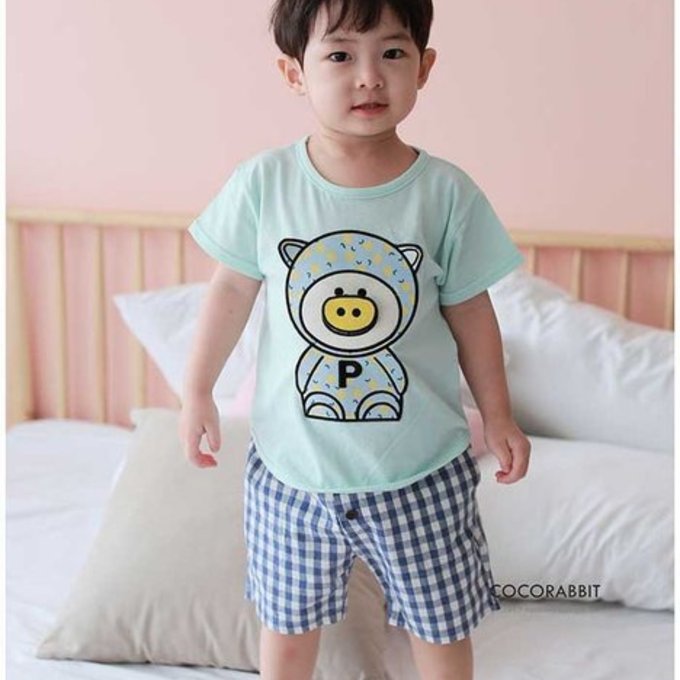 正韓 coco rabbit 100%純棉藍白格紋短褲_cr15