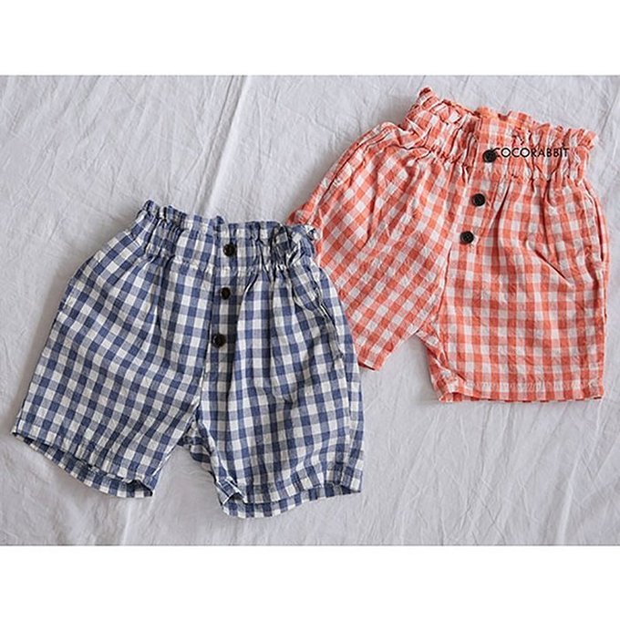 正韓 coco rabbit 100%純棉藍白格紋短褲_cr15