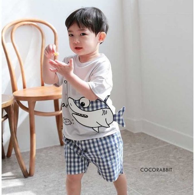 正韓 coco rabbit 100%純棉藍白格紋短褲_cr15