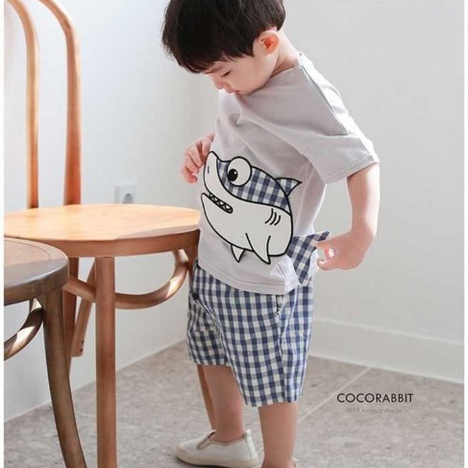 正韓 coco rabbit 100%純棉藍白格紋短褲_cr15