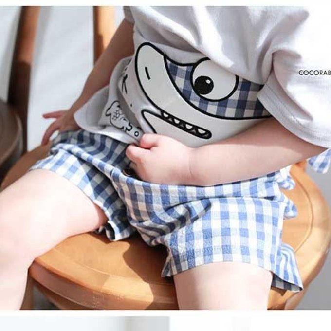 正韓 coco rabbit 100%純棉藍白格紋短褲_cr15