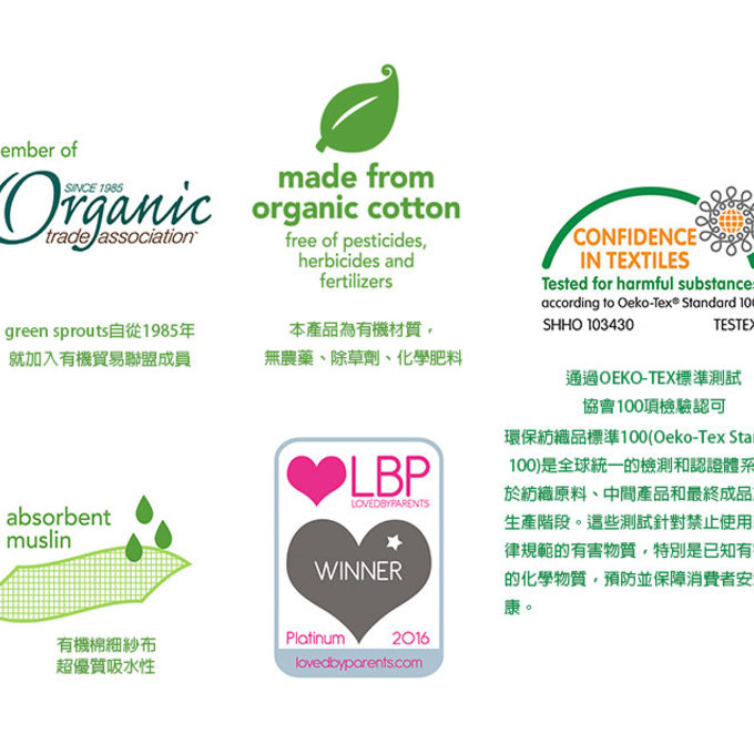 美國 green sprouts 小綠芽100%有機棉細紗布 毛巾/洗澡巾/方巾/手帕等多功能使用 5入組_深藍組_GS190190-1