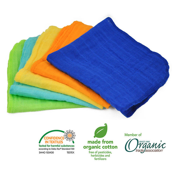 美國 green sprouts 小綠芽100%有機棉細紗布 毛巾/洗澡巾/方巾/手帕等多功能使用 5入組_深藍組_GS190190-1