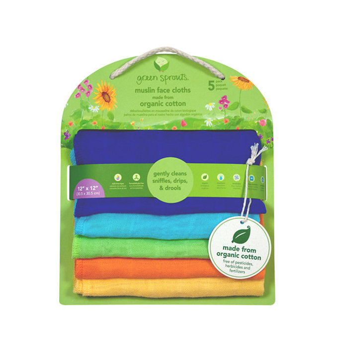 美國 green sprouts 小綠芽100%有機棉細紗布 毛巾/洗澡巾/方巾/手帕等多功能使用 5入組_桃色組_GS190190-2