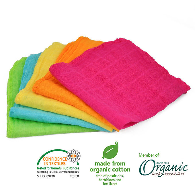 美國 green sprouts 小綠芽100%有機棉細紗布 毛巾/洗澡巾/方巾/手帕等多功能使用 5入組_桃色組_GS190190-2