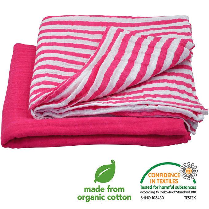 美國 green sprouts 小綠芽 多功能有機棉細紗布浴巾/包巾/小被子/拍嗝巾 2入組_桃紅組_GS334190-1