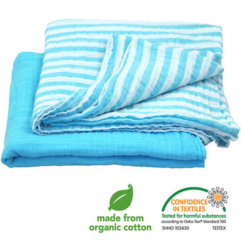 美國 green sprouts 小綠芽 有機棉細紗布浴巾/包巾/小被子/拍嗝巾 2入組_水藍組_GS334190-2-