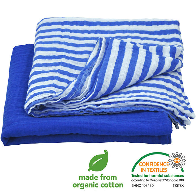 美國 green sprouts 小綠芽 有機棉細紗布浴巾/包巾/小被子/拍嗝巾 2入組_深藍組_GS334190-4