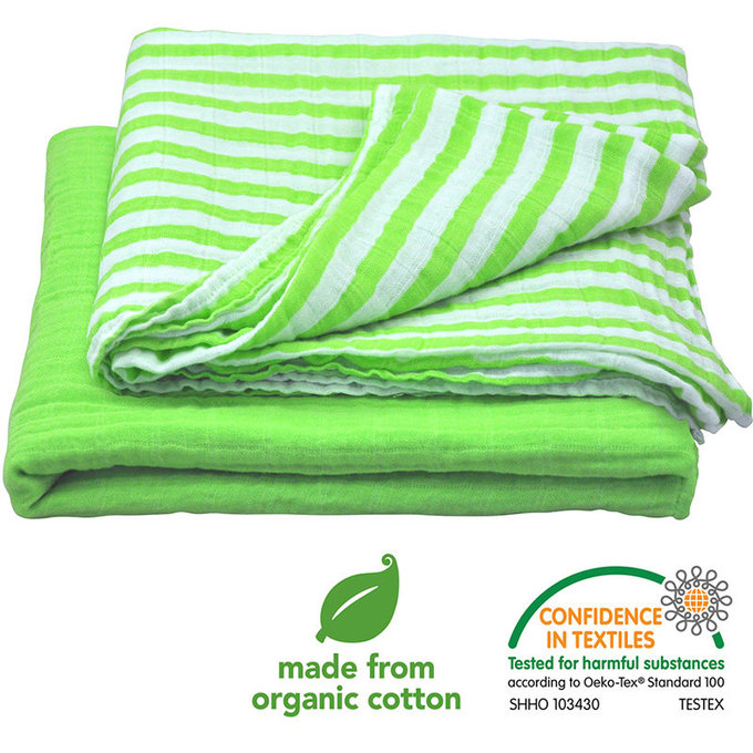美國 green sprouts 小綠芽 有機棉細紗布浴巾/包巾/小被子/拍嗝巾 2入組_草綠組_GS334190-5