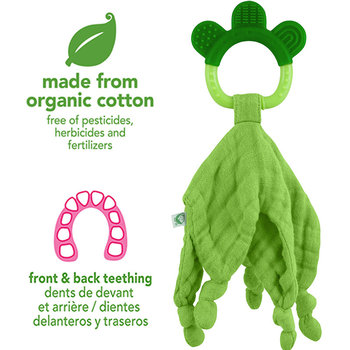 美國 green sprouts 100%有機棉細紗布安撫巾與固齒器 二合一_草綠_GS221040-2-