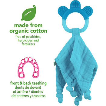 美國 green sprouts 100%有機棉細紗布安撫巾與固齒器 二合一_水藍_GS221040-3-